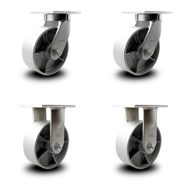 8 Inch Heavy Duty Semi Steel Cast Iron Wheel Caster Swivel 2 Rigid SCC, 2PK